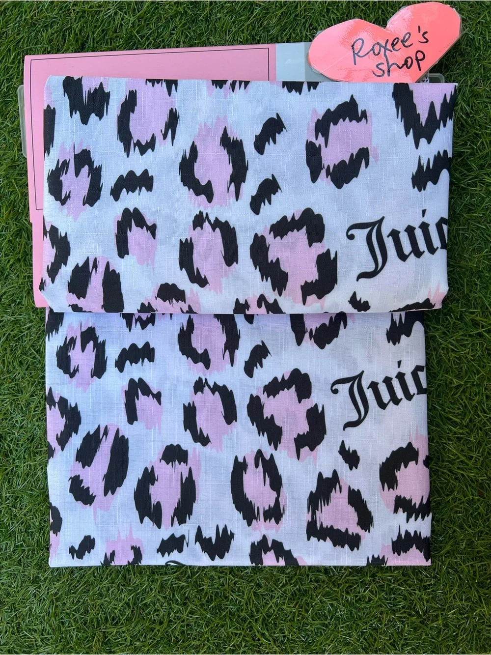 Juicy Couture Pink Leopard Fabric Shower Curtain & Hooks
